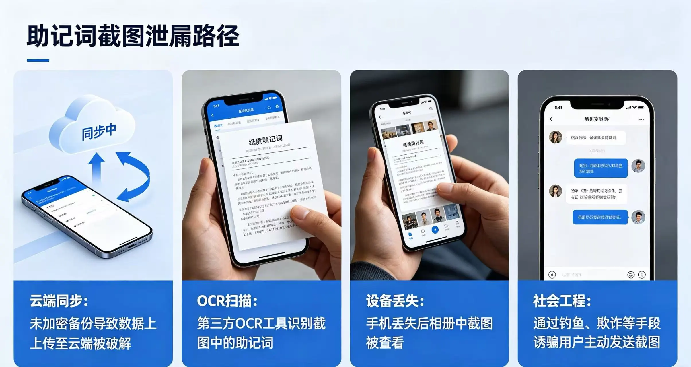 助记词截图四大泄露路径示意图