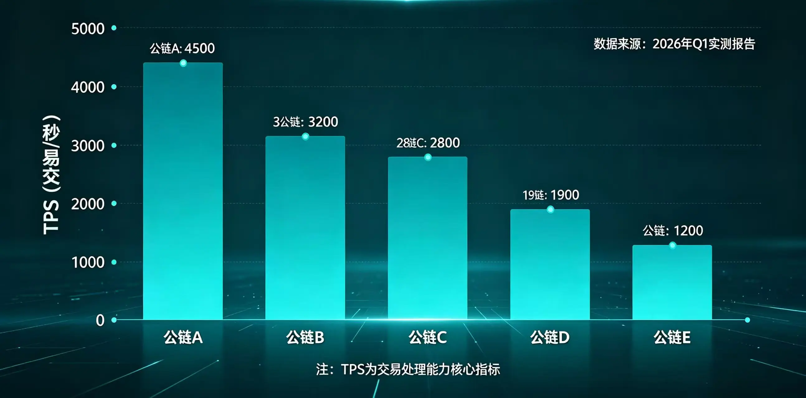 主流公链 TPS 实测数据对比，展示不同公链交易处理能力差异