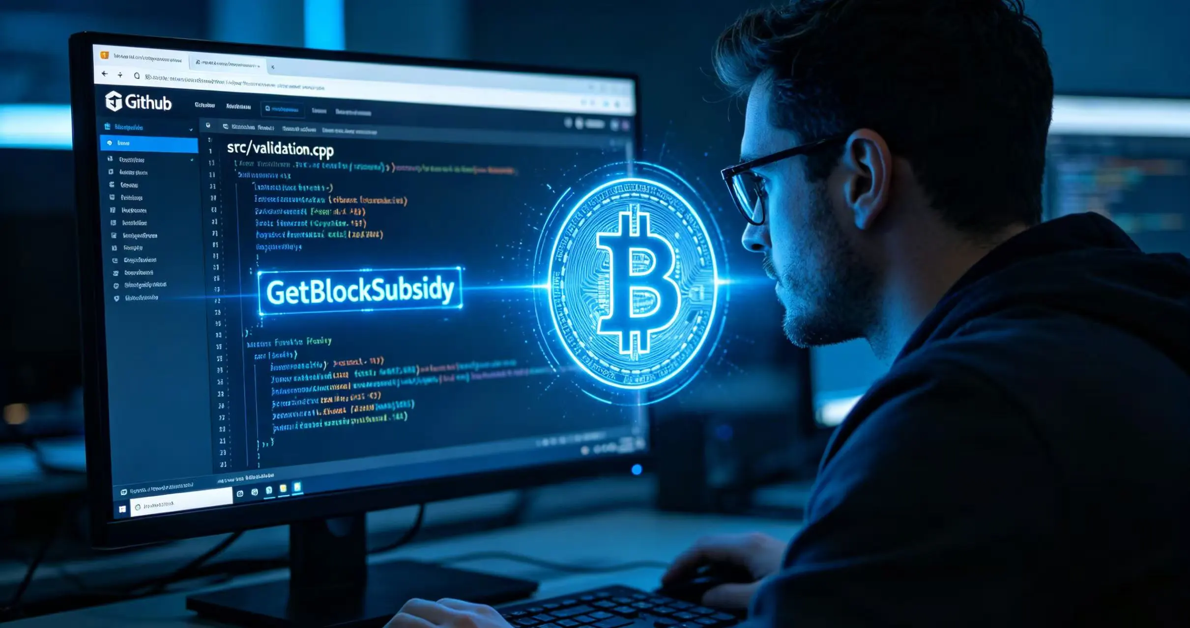程序员正在 GitHub 上查看比特币的核心源代码