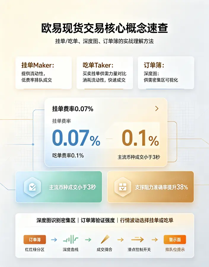 现货交易核心概念速查：挂单/吃单、深度图、订单簿的实战理解方法