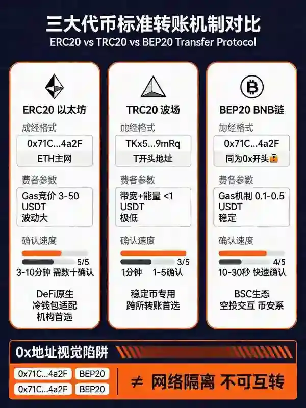 ERC20、TRC20、BEP20 有何区别？用欧亿提币场景一次看懂三大主流链的转账机制